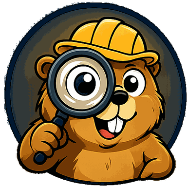 The GovGopher mascot: a gopher in a hard hat peering through a magnifying glass